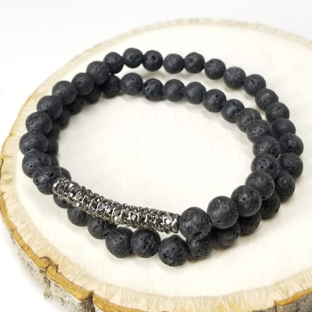 NEW Natural LAVA Stones Double Bracelet Choker